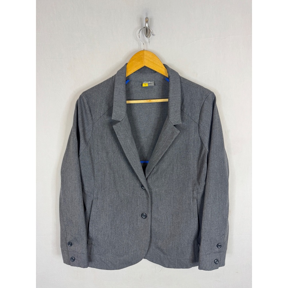 Eddie Bauer Travex Womens P12‎ Grey Two Button Travel Blazer Jacket Heathered